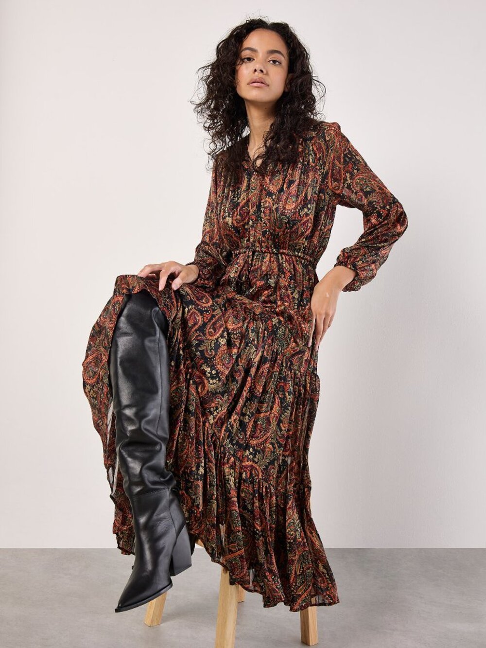 Paisley Longsleeve Maxi with Drawstring Waist